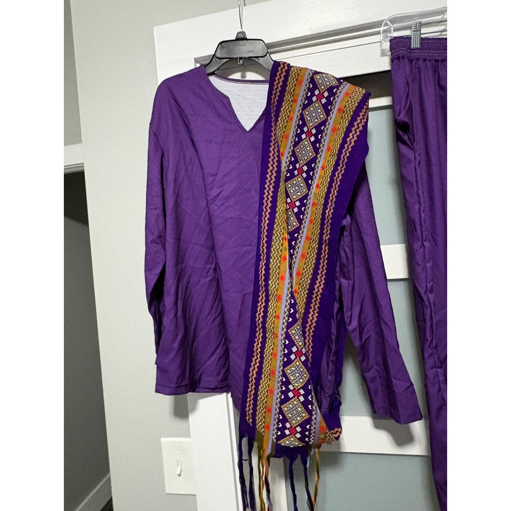 Turkmen Ladies 3 Piece Purple Pants set Scarf Geo Print sz L NEW - Picture 3 of 5